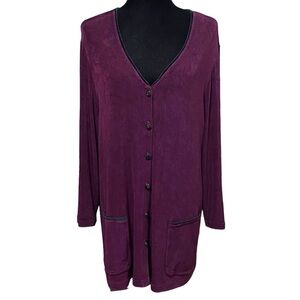 Carole Little Purple Button Cardigan Sweater 16W Lagenlook Boho Layering